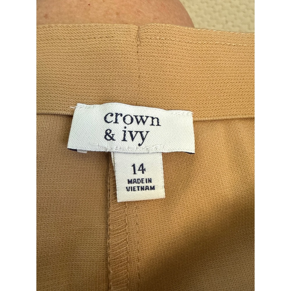 Crown & Ivy Tan Black Animal Brushstroke Print Wide Leg Cropped Pants Size 14 - Picture 5 of 5